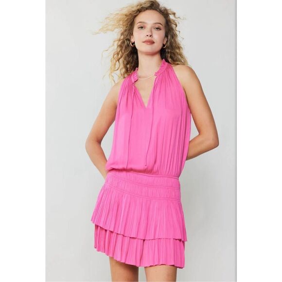 Womens Current Air Los Angeles Cara Sleeveless Pink Pleated Mini Dress - Sz M - Picture 3 of 7